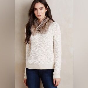 Anthropologie Moth Arbor Pullover Sweater Cream Wool Blend Textured Knit Sz S